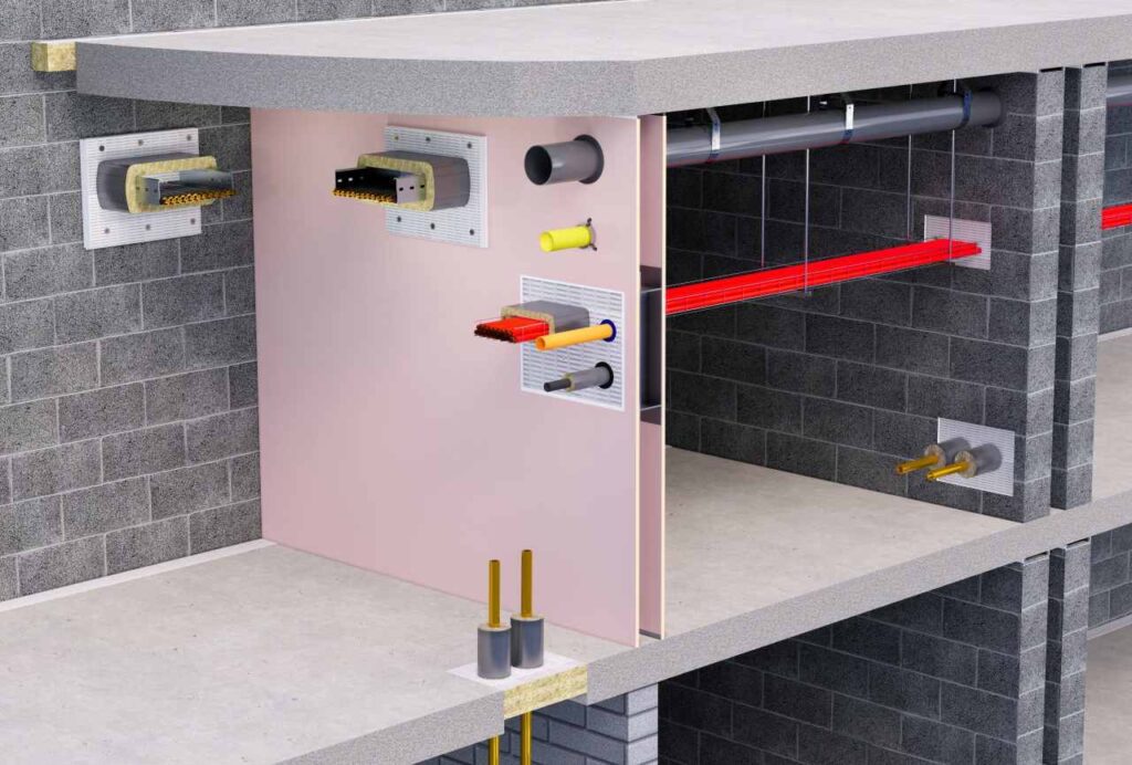 Firestopping materials, such as intumescent sealants and sleeves